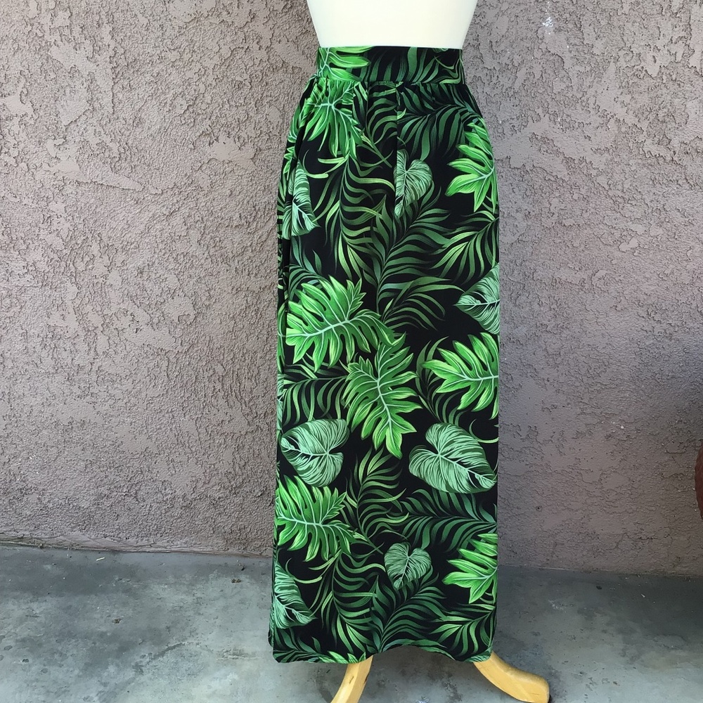 Tropical Leaf Maxi Skirt with Slit
